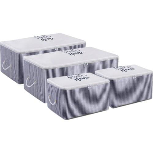 4 pcs Dark Blue Striped Printed Storage Bag Set