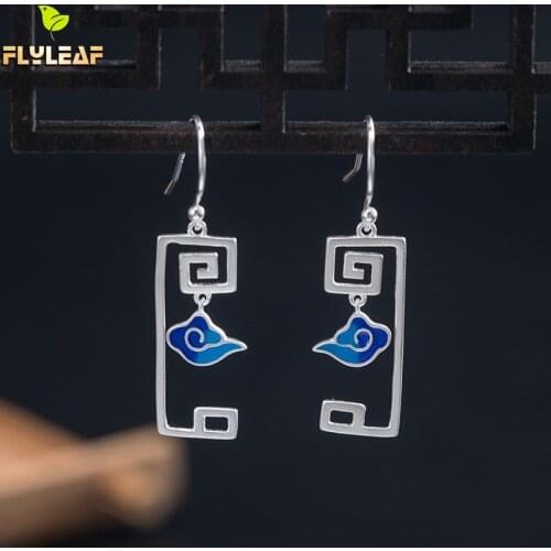 925 Sterling Silver Enamel Lucky Cloud Drop Earrings For Women Chinese Style Female Vintage Jewelry Original Handmade Flyleaf