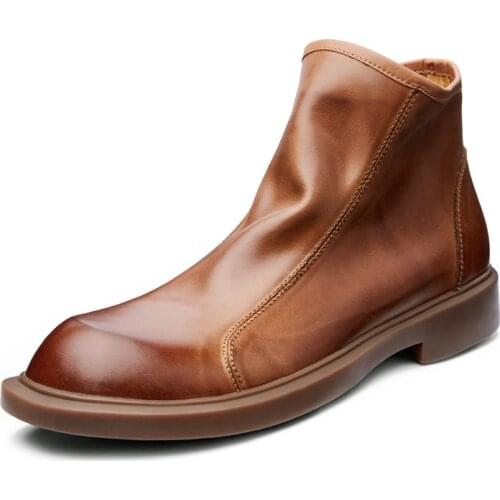 Italian handmade korean style men High-Tops Riding Shoes Genuine Leather Business Dress Mens Ankle Boots