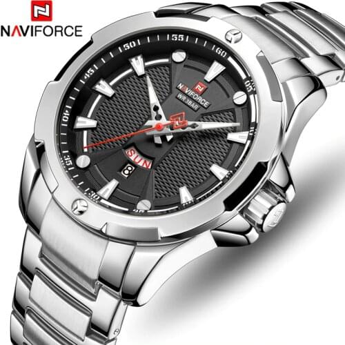 Men Watch NAVIFORCE Top Luxury Brand Fashion Silver Black Stainless Steel Mens Military Sport Waterproof Quartz Wrist Watches