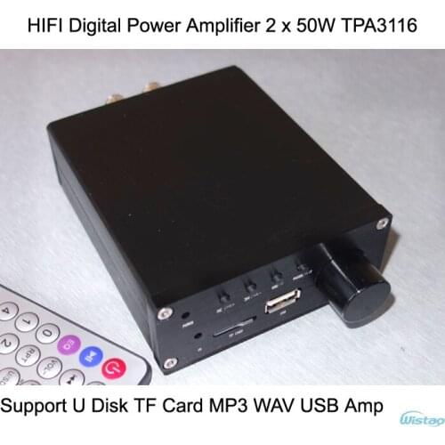 IWISTAO HIFI Digital Amplifier Stereo Audio 2x50w Support U Disk TF Card MP3 WAV Remote Control 8-320Kbps USB Amp Free Shipping