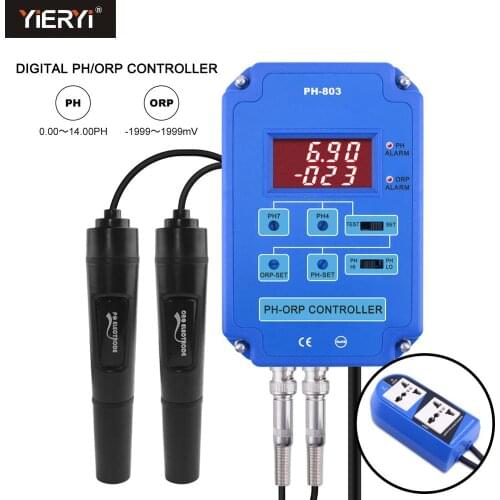 Digital 2&1 PH ORP Redox Controller w/ Output Power Relay Monitor for Aquarium Hydroponics Plant Pool Spa BNC Replaceable probe
