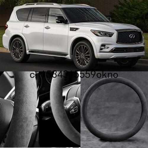 For INFINITI QX80 Car Steering Wheel Cover Black Alcantara Suede Car Accessories