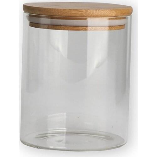 EWs With Bamboo Lid Borosilicate Glass Jar
