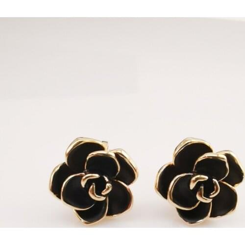 HUDIESHUO New Earrings Black Rose Flower Clip Earrings for Women