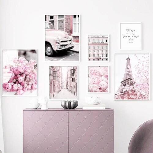 5D DIY Diamond Painting Wall Art Pink Paris Tower Street Peony Flowers Nordic Posters Prints Wall Picture For Living Home Decor