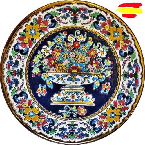 Ceramics plate-32 cm/12,6 inch Diameter-ceramics Spanish-enameled up handmade-done in Spain -Gold 24 k-ARTECER
