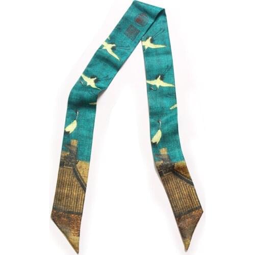 Chinese Style Crane Packaging Bag Wrapped Around Tied Bag Handle Silk Scarf Twill Small Ribbon Decoration Scarf Bag with Ladies