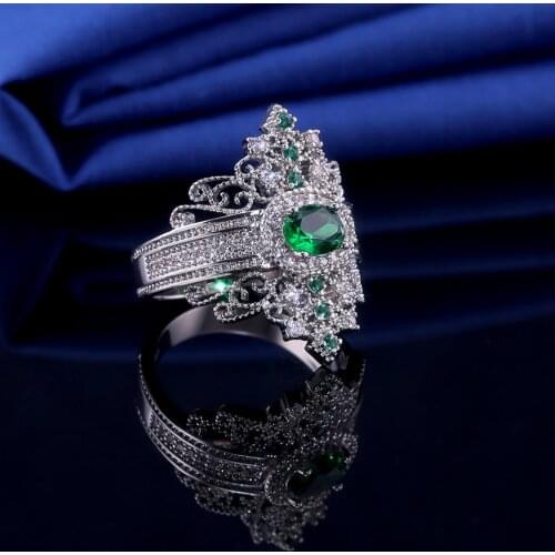 CAOSHI Hyperbole Style Luxury Double Crown Shaped Ring with Green Cubic Zirconia for Cocktail Party Womens Jewelry Wholesale