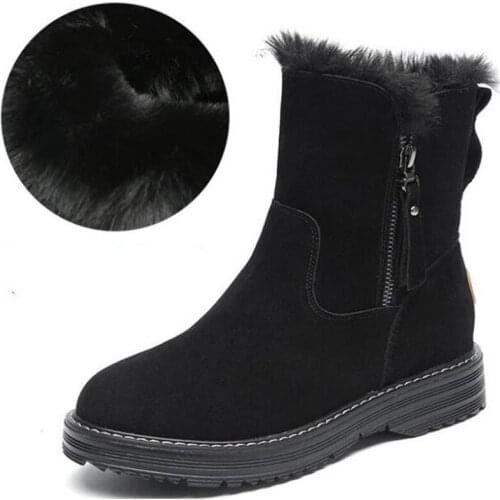 Soft Top Scrub Cowhide Warm Snow Boots Women Leather Shoes Fashion Wild Comfort Warm Winter Boots Plus Size Women Shoes Boots