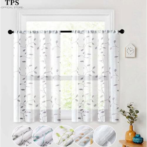 TPS Leaves Embroidered Short Curtains for Kitchen Sheer Voile Curtains Window Kitchen Bedroom Window Treatment Panels Home Decor
