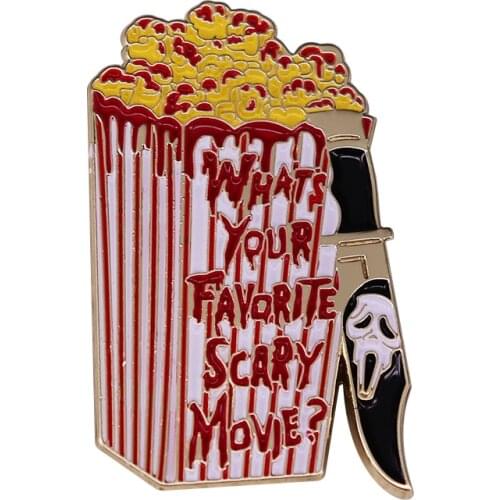Favorite Scary Movie Lapel Pin Scream Ghostface Popcorn Badge Cool Horror Partner