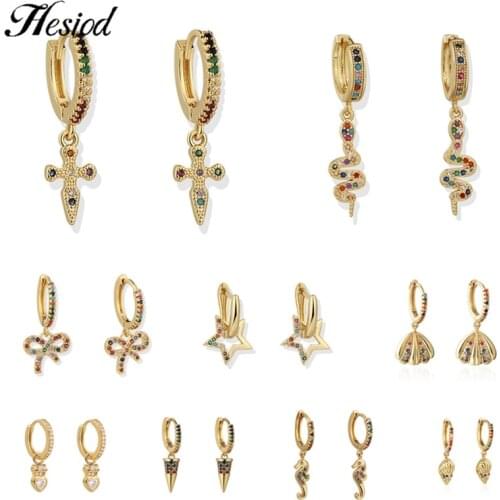 Copper Micro Pave Zirconia Shell Seahorse Bow Snake Shape Earring Pendant Good Quality Hoop Earrings For Women Girls Jewelry