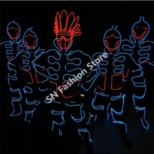HH07 Men EL light LED robot suit Clothing Luminous Neon EL Wire dance costumes stage show DJ wears outfits performance mask bar