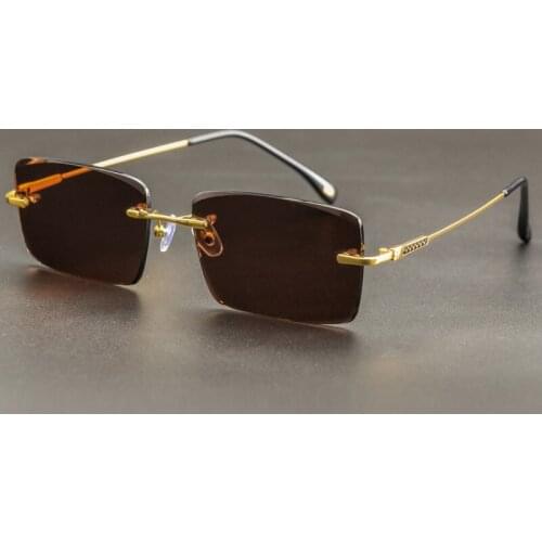 Men Rimless Glass Sunglasses Fashion Luxury Natural Crystal Stone Sun Glasses Tea Lens Retro Goggles UV400 Oculos Top Quality