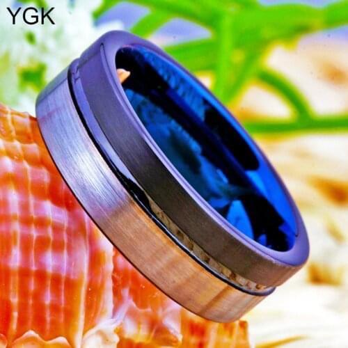 Mens Tungsten Ring Wedding Band 8mm Width Blue/Rose Gold/Silver Tones Groove Comfort Fit Design Drop Shipping