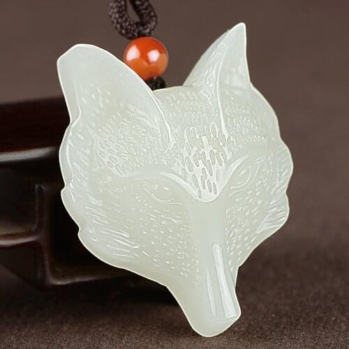 Natural hetian white jade pendant hand carved nine tails fox pendants jade necklace Attached lanyard lover fine jade jewelry