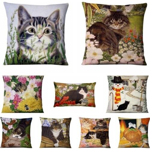 Rural Cat Comics Printed Pillowcase Decorative Cushions Home Decor Sofa Throw Pillows Christmas Decorations For Home 17*17inch