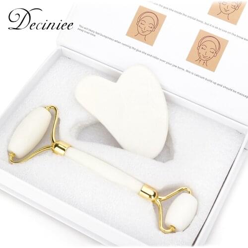 Jade Stone Massage Natural Quartz Scraper Jade Roller Guasha Set White Face Anti Wrinkle Facial Massager Tool for Back Neck Body
