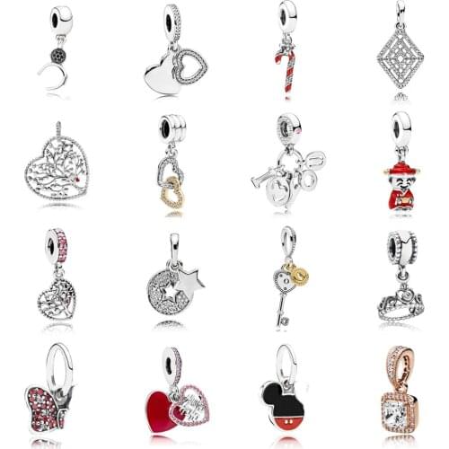 NEW 2021 100% 925 Sterling Silver Love Star Key Bow Charm Pendant Fit DIY Original Bracelet Fshion Jewelry Gift