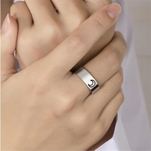 New Simple Stainless Steel Metal Ring Sun Stars And Moon Pattern Silver Color Ring for Men Women Open Jewelry Accessories