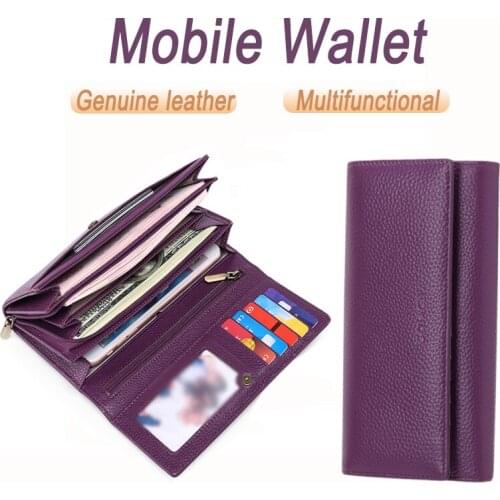 New Oil Wax Cowhide Large Capacity Leather Wallet Long Women Mobile Cell Phone Case Genuine Leather Luxury Bag For Smart Phone