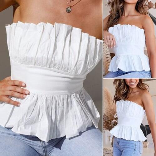 One-Line Neck Folds Sexy Backless Slim Bottoming Tube Top Vest White
