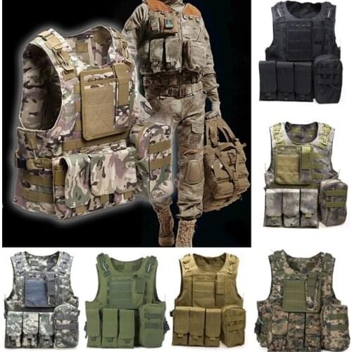 Outdoor Camping Vest Military Tactical Molle Combat Assault Vest CS for Airsoft Paintball Shooting Training Hiking Hunting Vest