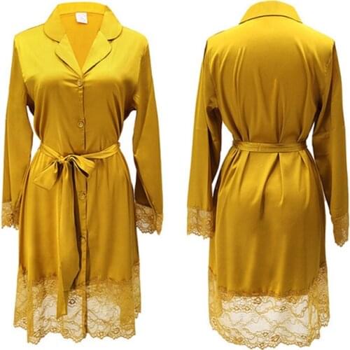 Pajamas bathrobe sexy lace-edged robe solid color long-sleeved robe ladies bride robe bridesmaid cardigan ночнушка sleepwear