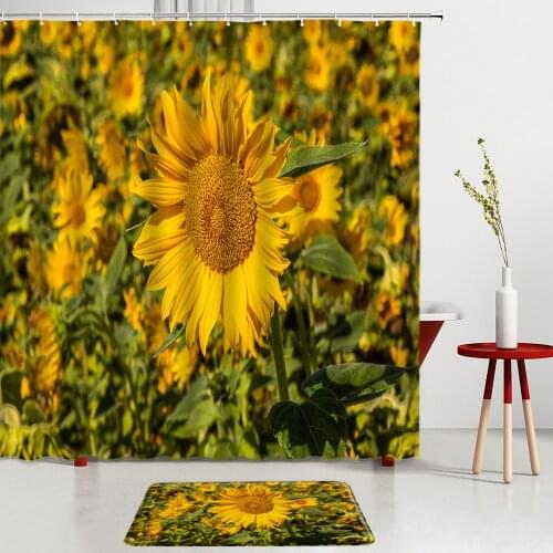 Sunflower Shower Curtains Bathroom Set Bath Mats Flower Landscape Entrance Door Mat Room Decoration Rug Screen Non-Slip Carpet