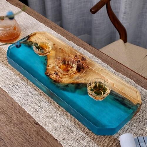 Large Size Rectangle Wood Resin Wet And Dry Dual-use Table Serving Board Solid Wooden Tea Tray For Kungfu Teacup Teapot Home