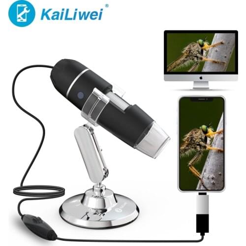 Kailiwei Adjustable 1000X 3 in 1 USB Microscope 8LED Digital Zoom Electronic Magnifier Handheld Portable Camera Type-C Endoscope