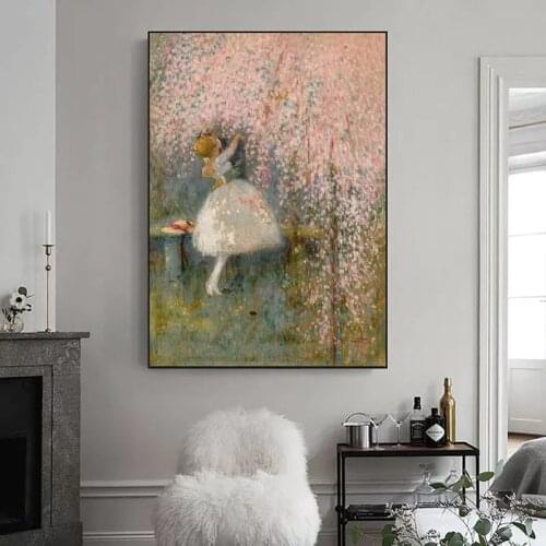 Romantic Girl Wall Poster Canvas Pink Tree Flower Art Painting Oil Bedroom Home Interior Decoration