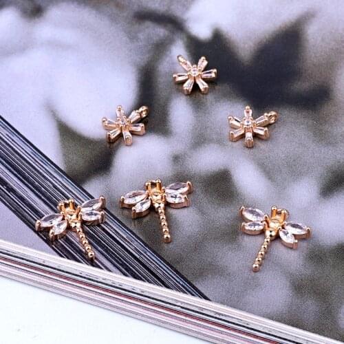 5pcs Cute Dragonfly Flowers Crystal Earring Charms Bracelet Diy Findings Women Necklace Pendant Eardrop Jewelry Make Hand Gifts