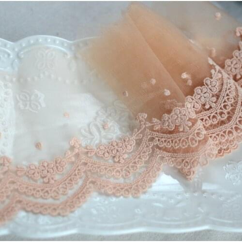 2 Meters/lot Width 13.5cm High Quality Cotton Embroidered Mesh Lace Fabric Garment Light Bean Pink Lace Trim DIY Sewing Supplies
