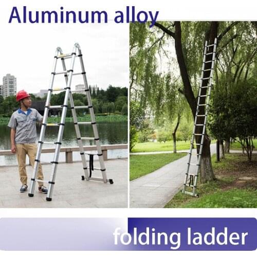 Aluminum alloy 7-16 steps Home folding single ladder Telescopic double ladder stairs