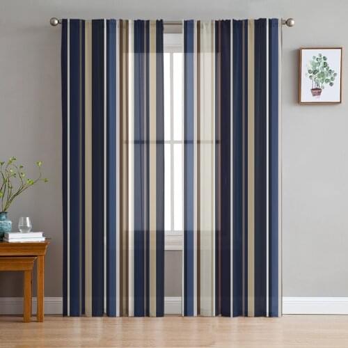 Geometric Stripes Window Treatment Tulle Modern Sheer Curtains for Kitchen Living Room the Bedroom Curtains Decoration