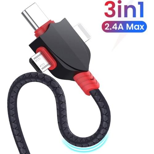 3 in 1 USB Charging Cable for iPhone 12 11 Pro 6 7 8 X XS Micro USB Type C Cable For Huawei Xiaomi 3in1 2in1 Phone Charger Wire