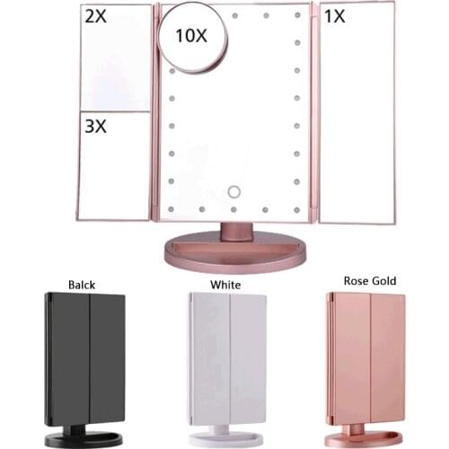 22 LED Touch Screen Makeup Mirror with Led Lights 1X 2X 3X 10X Magnifying Cosmetic Mirrors 4 in 1 Tri-Folded Desk Table Mirror