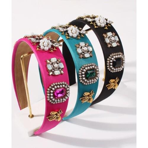 Lalynnly Fashion Little bee Simulatd Pearl HairBands For Women Rhinestone Hairbands Vintage Jewelry Accessories Headpieces F2389