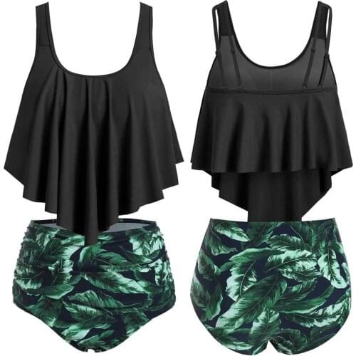Women Push-Up Swimwear Summer Ruffle Print Beachwear Padded Plus Size Overlay Embroidery Bikini Femme Swimsuit High Waist Plavky