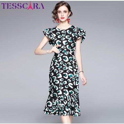 TESSCARA Women Summer Elegant Dress Festa High Quality Office Cocktail Party Robe Femme Runway Vintage Designer Trumpet Vestidos