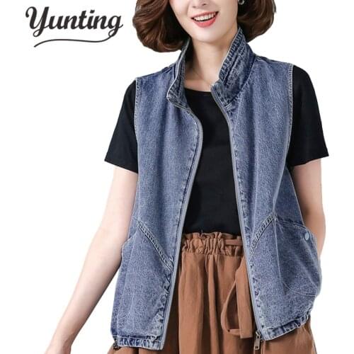 Womens Plus Size Casual Denim Vest coat women loose big pocket sleeveless Casual jeans Vest