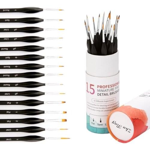 15pcs Fine Miniature Detail Paint Brushes Set with Ergonomic Triangular Handle Travel Bag for Acrylic Oil Watercolor Model Face