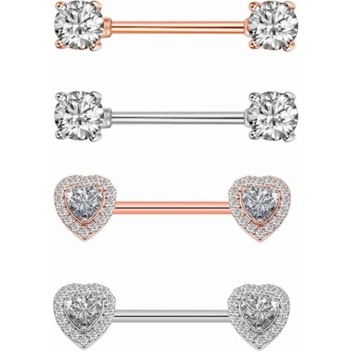 2 pcs/lot Clear CZ Crystal Heart Nipple Ring Barbell Nipple Piercing Mamilo Sexy Women Nipple Rings Cover Pircing Body Jewelry