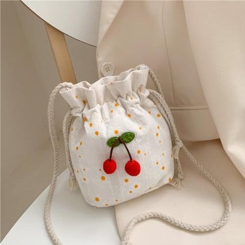 Canvas Mini Totes Purses and Handbags for Women 2021 Girls Female Shopper Casual Sweet Cute Small Daisy Cherry Drawstring Wallet