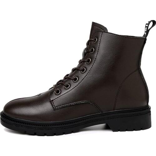 Round Toe Square Heel Martin Boots Lace-Up Solid Color WomenS Boots Platform WomenS Shoes