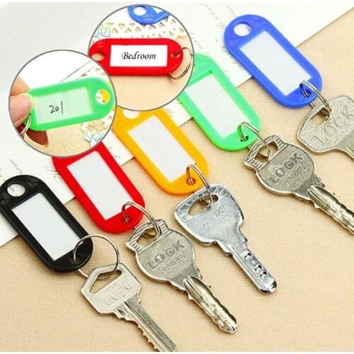 066F Lot Of 10 Plastic Keychain Key Split Ring ID Tags Name Card Label Language