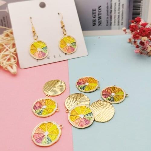 10pcs Colorful Lemon Slices Charms Metal Orange Slices Enamel Charm Pendant For Fashion Jewelry Making Earring Bracelet Floating