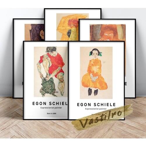 Egon Schiele Figure Sketch Painting Retro Exhibition Poster Modern Home Decor Art Prints Canvas Painting Gallery Wall Picture